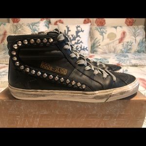 Golden Goose Black Leather Studded Slide size 39